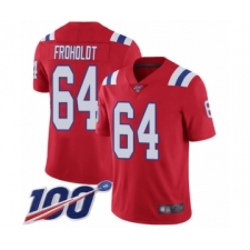 Men's New England Patriots #64 Hjalte Froholdt Red Alternate Vapor Untouchable Limited Player 100th Season Football Jersey