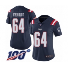 Women's New England Patriots #64 Hjalte Froholdt Limited Navy Blue Rush Vapor Untouchable 100th Season Football Jersey