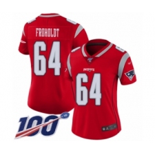Women's New England Patriots #64 Hjalte Froholdt Limited Red Inverted Legend 100th Season Football Jersey