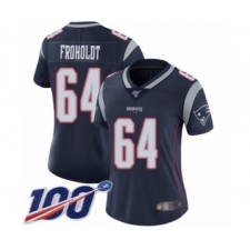 Women's New England Patriots #64 Hjalte Froholdt Navy Blue Team Color Vapor Untouchable Limited Player 100th Season Football Jersey