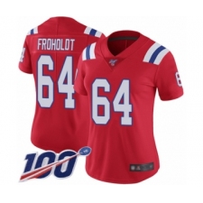 Women's New England Patriots #64 Hjalte Froholdt Red Alternate Vapor Untouchable Limited Player 100th Season Football Jersey