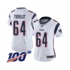 Women's New England Patriots #64 Hjalte Froholdt White Vapor Untouchable Limited Player 100th Season Football Jersey