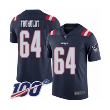 Youth New England Patriots #64 Hjalte Froholdt Limited Navy Blue Rush Vapor Untouchable 100th Season Football Jersey
