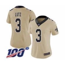 Women's New Orleans Saints #3 Wil Lutz Limited Gold Inverted Legend 100th Season Football Jersey