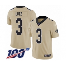 Youth New Orleans Saints #3 Wil Lutz Limited Gold Inverted Legend 100th Season Football Jersey