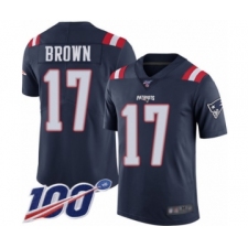 Men's New England Patriots #17 Antonio Brown Limited Navy Blue Rush Vapor Untouchable 100th Season Football Jersey