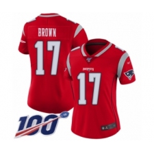 Women's New England Patriots #17 Antonio Brown Limited Red Inverted Legend 100th Season Football Jersey