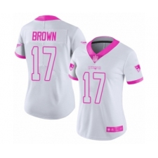 Women's New England Patriots #17 Antonio Brown Limited White Pink Rush Fashion Football Jersey