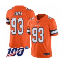Men's Denver Broncos #93 Dre'Mont Jones Limited Orange Rush Vapor Untouchable 100th Season Football Jersey