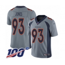 Men's Denver Broncos #93 Dre'Mont Jones Limited Silver Inverted Legend 100th Season Football Jersey