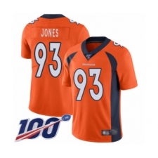 Men's Denver Broncos #93 Dre'Mont Jones Orange Team Color Vapor Untouchable Limited Player 100th Season Football Jersey