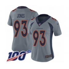 Women's Denver Broncos #93 Dre'Mont Jones Limited Silver Inverted Legend 100th Season Football Jersey