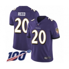 Men's Baltimore Ravens #20 Ed Reed Purple Team Color Vapor Untouchable Limited Player 100th Season Football Jersey