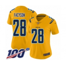 Women's Los Angeles Chargers #28 Brandon Facyson Limited Gold Inverted Legend 100th Season Football Jersey
