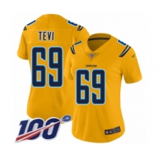 Women's Los Angeles Chargers #69 Sam Tevi Limited Gold Inverted Legend 100th Season Football Jersey