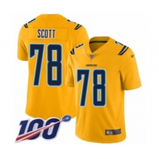 Men's Los Angeles Chargers #78 Trent Scott Limited Gold Inverted Legend 100th Season Football Jersey