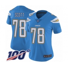 Women's Los Angeles Chargers #78 Trent Scott Electric Blue Alternate Vapor Untouchable Limited Player 100th Season Football Jersey