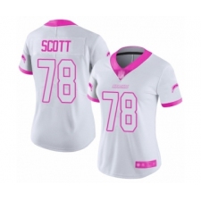 Women's Los Angeles Chargers #78 Trent Scott Limited White Pink Rush Fashion Football Jersey