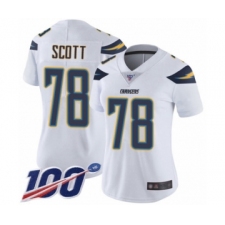 Women's Los Angeles Chargers #78 Trent Scott White Vapor Untouchable Limited Player 100th Season Football Jersey