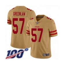 Men's San Francisco 49ers #57 Dre Greenlaw Limited Gold Inverted Legend 100th Season Football Jersey