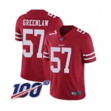 Men's San Francisco 49ers #57 Dre Greenlaw Red Team Color Vapor Untouchable Limited Player 100th Season Football Jersey