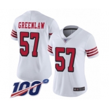 Women's San Francisco 49ers #57 Dre Greenlaw Limited White Rush Vapor Untouchable 100th Season Football Jersey