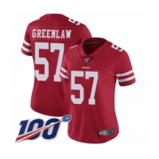 Women's San Francisco 49ers #57 Dre Greenlaw Red Team Color Vapor Untouchable Limited Player 100th Season Football Jersey
