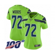 Women's Seattle Seahawks #72 Al Woods Limited Green Rush Vapor Untouchable 100th Season Football Jersey