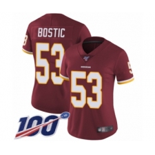 Women's Washington Redskins #53 Jon Bostic Burgundy Red Team Color Vapor Untouchable Limited Player 100th Season Football Jersey