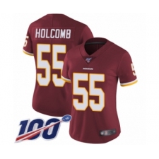 Women's Washington Redskins #55 Cole Holcomb Burgundy Red Team Color Vapor Untouchable Limited Player 100th Season Football Jersey