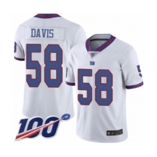 Men's New York Giants #58 Tae Davis Limited White Rush Vapor Untouchable 100th Season Football Jersey