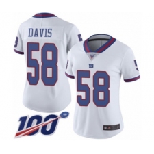 Women's New York Giants #58 Tae Davis Limited White Rush Vapor Untouchable 100th Season Football Jersey