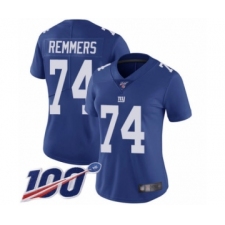 Women's New York Giants #74 Mike Remmers Royal Blue Team Color Vapor Untouchable Limited Player 100th Season Football Jersey