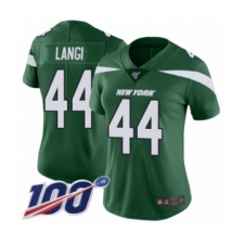 Women's New York Jets #44 Harvey Langi Green Team Color Vapor Untouchable Limited Player 100th Season Football Jersey