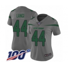 Women's New York Jets #44 Harvey Langi Limited Gray Inverted Legend 100th Season Football Jersey