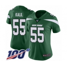 Women's New York Jets #55 Ryan Kalil Green Team Color Vapor Untouchable Limited Player 100th Season Football Jersey