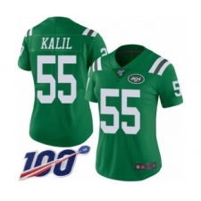 Women's New York Jets #55 Ryan Kalil Limited Green Rush Vapor Untouchable 100th Season Football Jersey