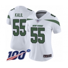 Women's New York Jets #55 Ryan Kalil White Vapor Untouchable Limited Player 100th Season Football Jersey