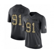 Men's New York Jets #91 Bronson Kaufusi Limited Black 2016 Salute to Service Football Jersey