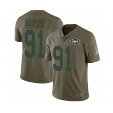 Men's New York Jets #91 Bronson Kaufusi Limited Olive 2017 Salute to Service Football Jersey