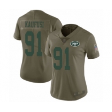 Women's New York Jets #91 Bronson Kaufusi Limited Olive 2017 Salute to Service Football Jersey