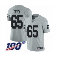 Men's Oakland Raiders #65 Jordan Devey Limited Silver Inverted Legend 100th Season Football Jersey