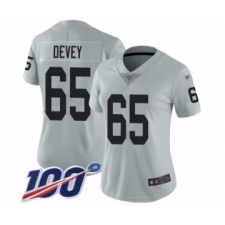 Women's Oakland Raiders #65 Jordan Devey Limited Silver Inverted Legend 100th Season Football Jersey