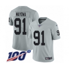 Men's Oakland Raiders #91 Benson Mayowa Limited Silver Inverted Legend 100th Season Football Jersey