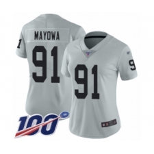 Women's Oakland Raiders #91 Benson Mayowa Limited Silver Inverted Legend 100th Season Football Jersey