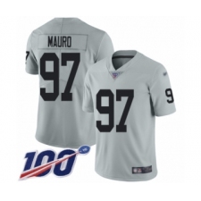 Men's Oakland Raiders #97 Josh Mauro Limited Silver Inverted Legend 100th Season Football Jersey