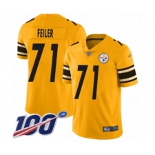 Men's Pittsburgh Steelers #71 Matt Feiler Limited Gold Inverted Legend 100th Season Football Jersey
