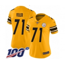 Women's Pittsburgh Steelers #71 Matt Feiler Limited Gold Inverted Legend 100th Season Football Jersey