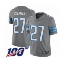 Men's Detroit Lions #27 Justin Coleman Limited Steel Rush Vapor Untouchable 100th Season Football Jersey