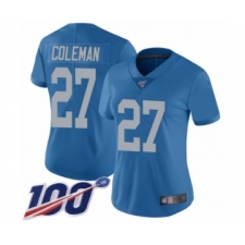 Women's Detroit Lions #27 Justin Coleman Blue Alternate Vapor Untouchable Limited Player 100th Season Football Jersey